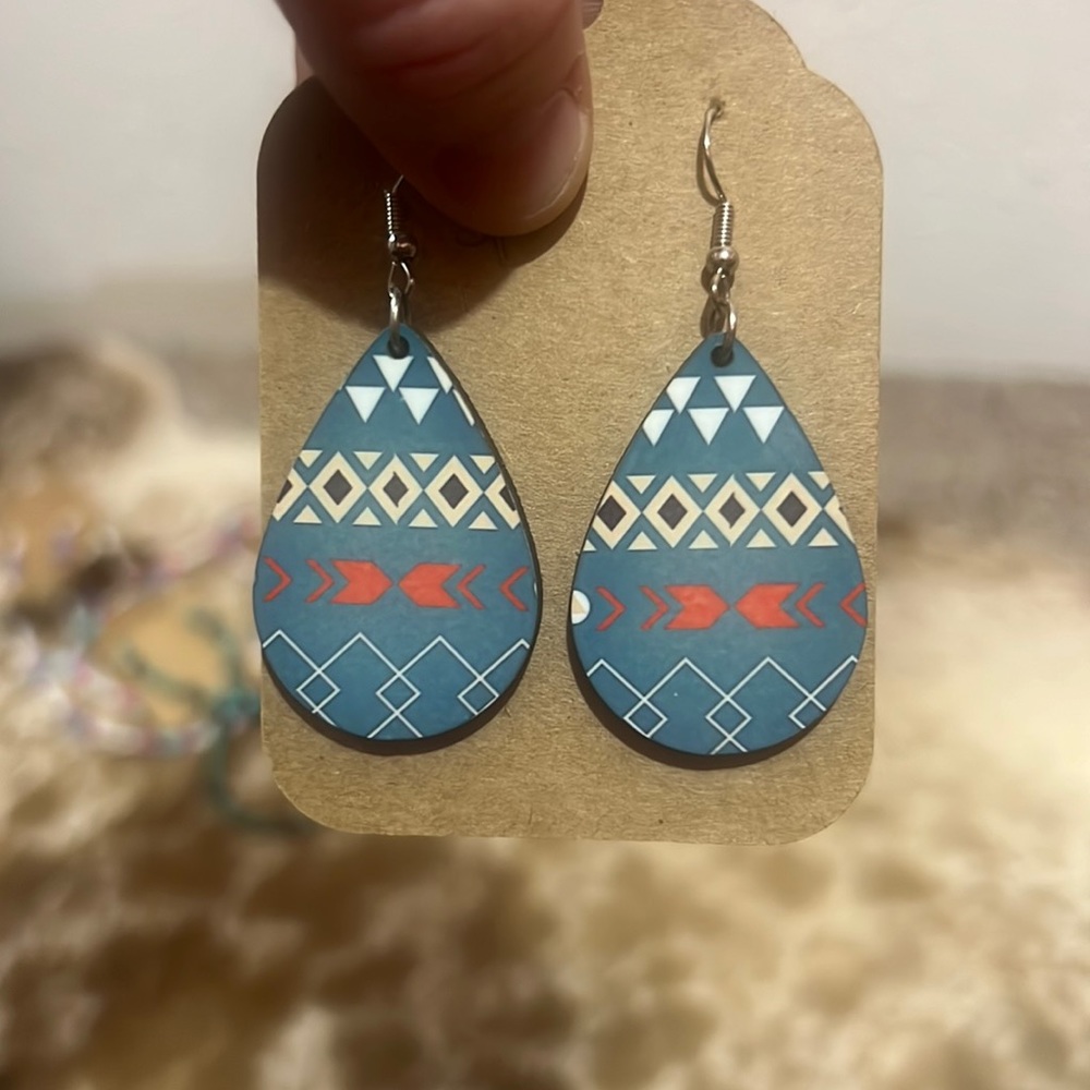 Western teardrop earrings wooden